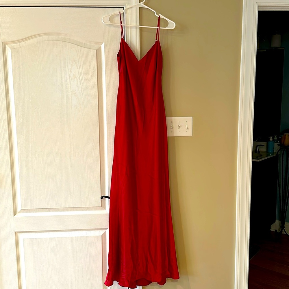 Red satin slip dress